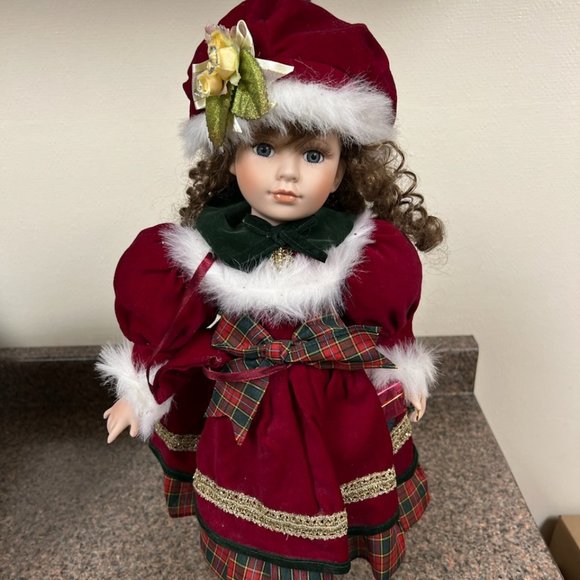 Victoria's Garden Porcelain Christmas Doll - Picture 1 of 11